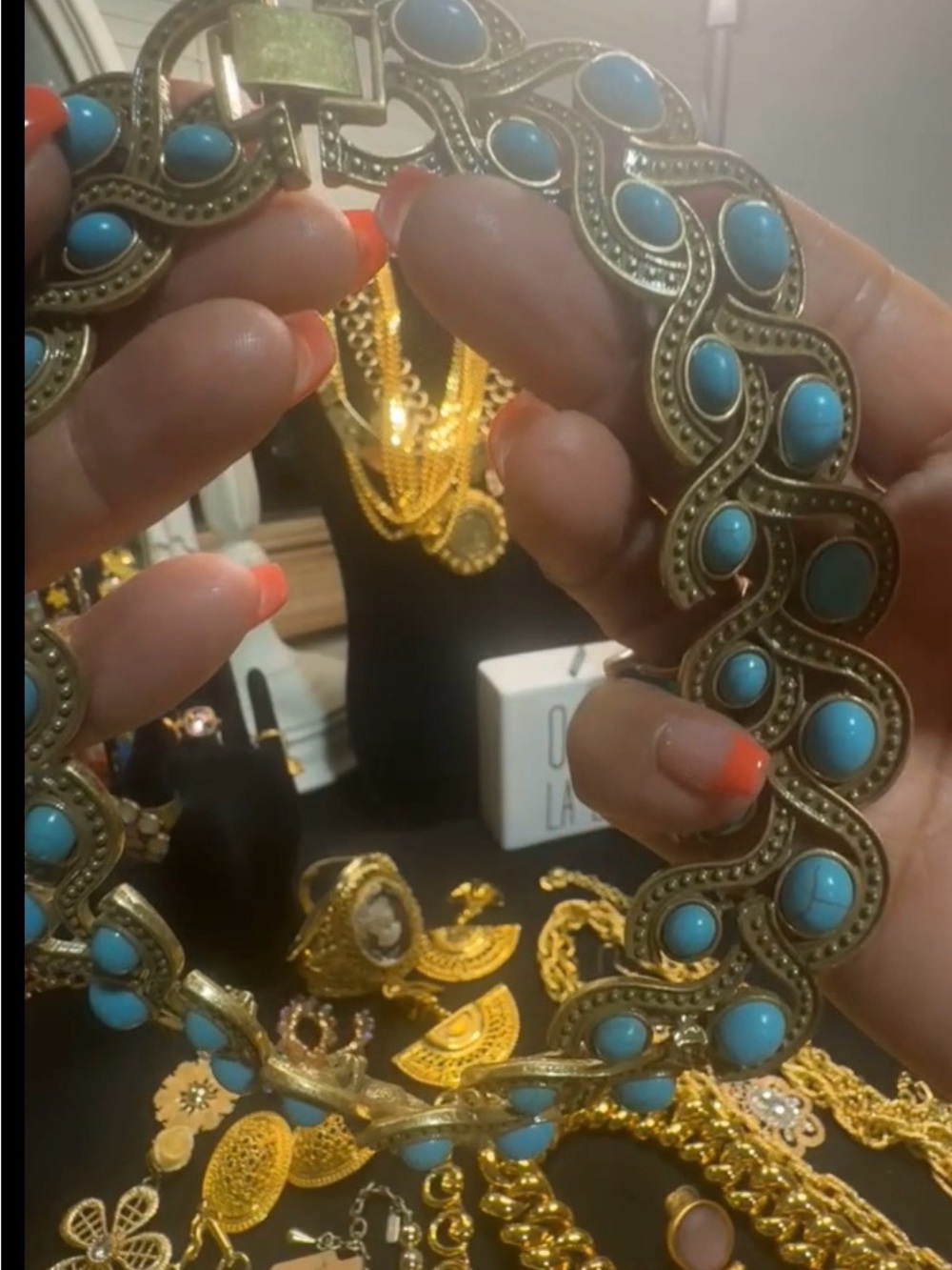 Monet Gold-Tone Necklace with Turquoise Accents